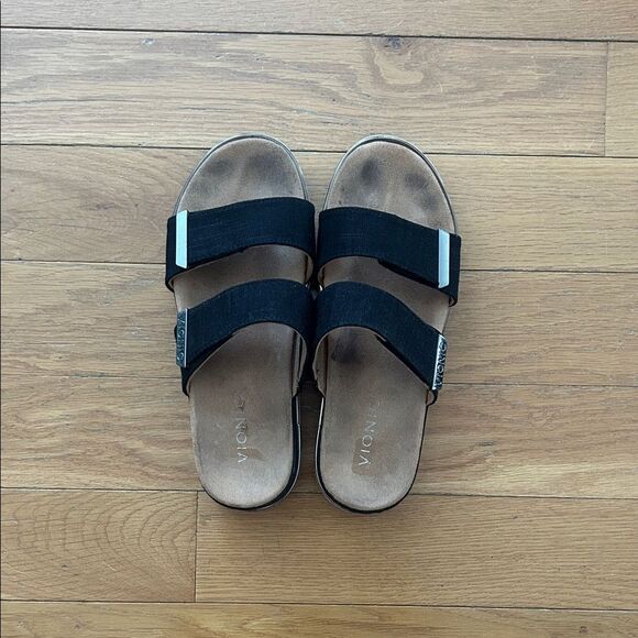 Vionic Brandie Slide Black Sandals Women Size 7.5 Double Strap Buckle Slides - Picture 3 of 12